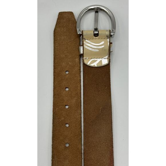Armani Exchange Women\'s Leather Belt Silver Cream Geometric Design Size Large main image 6